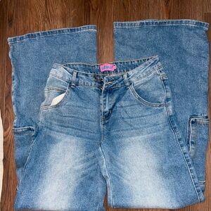 Edikted Blue Flare Wide Leg Jeans